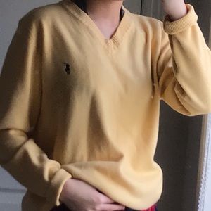 pale yellow v neck polo sweater